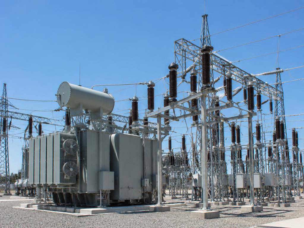 Electrical substation with transformers and insulators